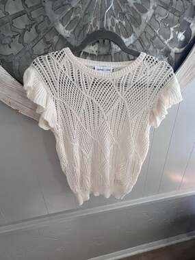 Gemma + Jane Cream Open Knit Flutter Sleeve Sweater